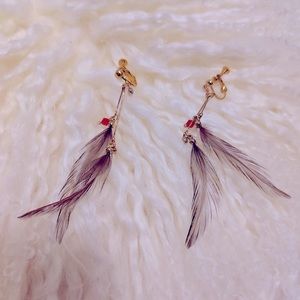 Ear Clips with Grey Feather